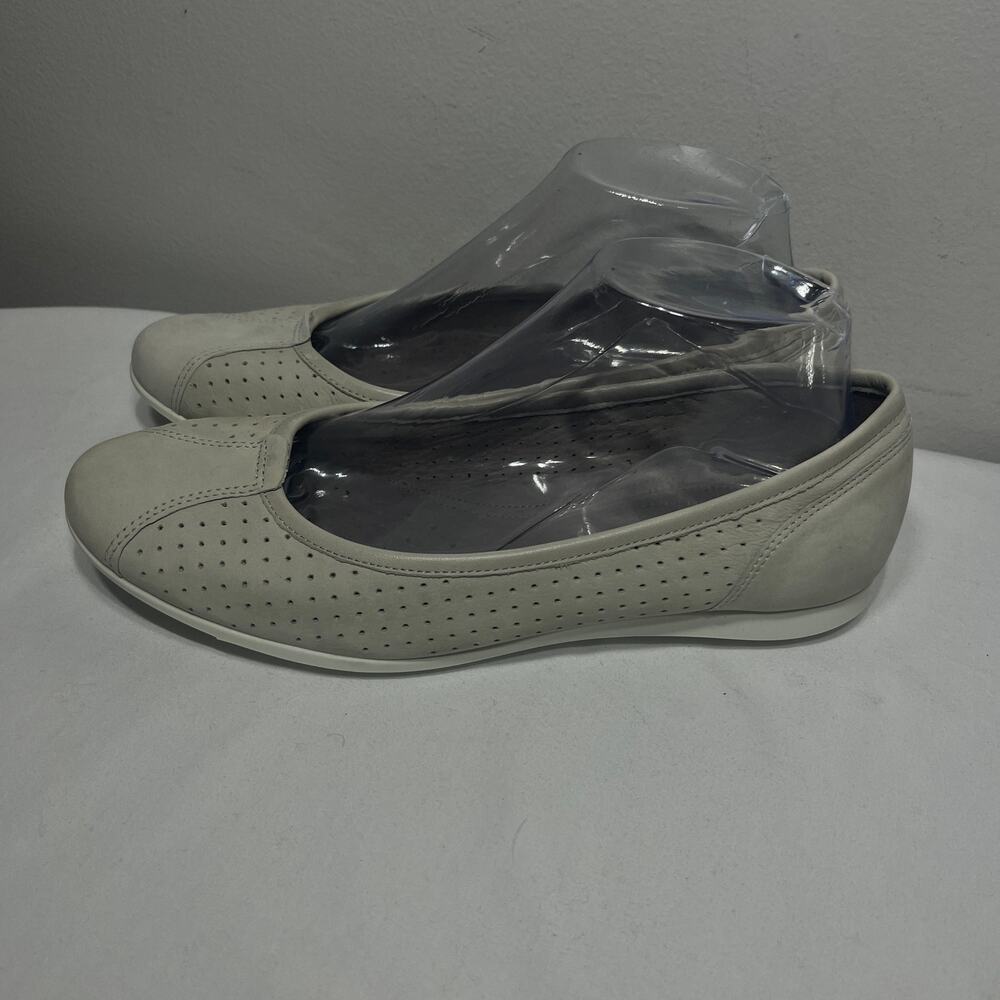 Ecco Flats Touch Ballerina Gravel Beige Leather Casual Comfort Vacation 38/7-7.5 - Picture 4 of 9